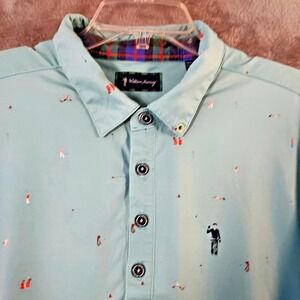 William Murray Polo Shirt Men's Medium Blue Geometric Performance Golf Stretch